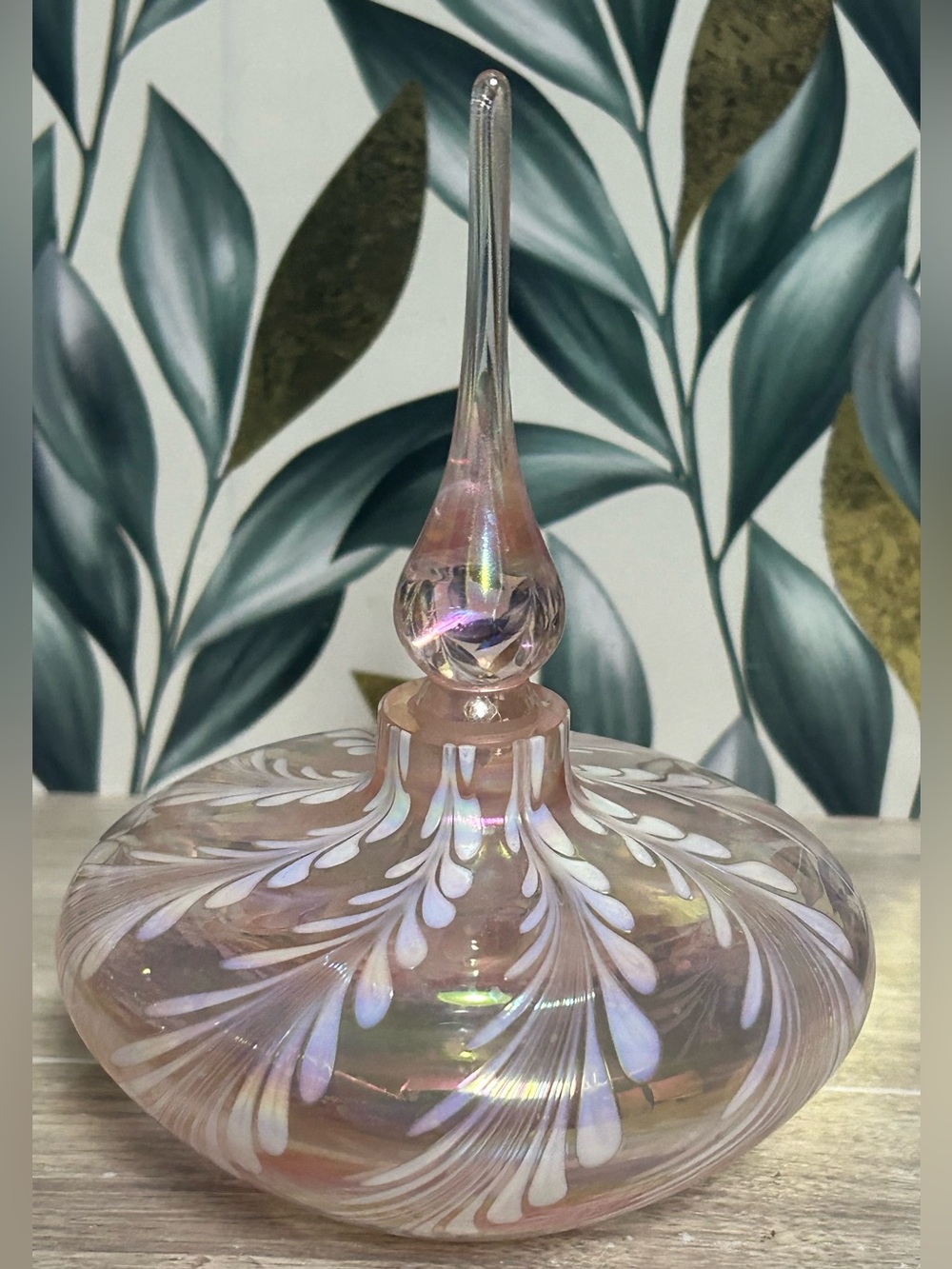 Vintage Crystal Clear Pink Iridescent Art Glass Perfume Bottle - Picture 2 of 9